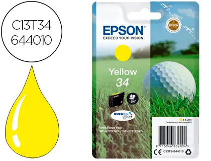 Imagen Ink-jet epson 34 workforce pro wf-3720 / wf-3720dwf / wf-3725dwf amarillo 300 paginas.