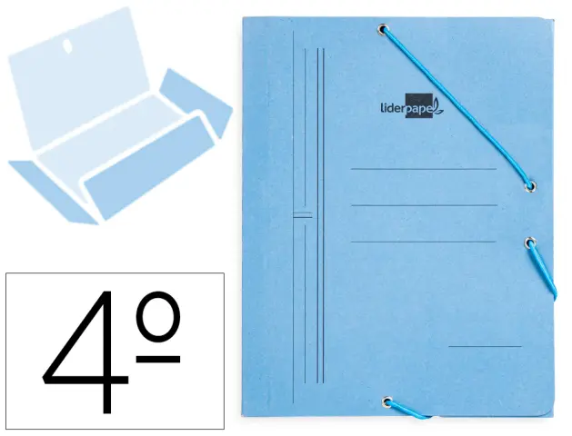 Imagen Carpeta liderpapel gomas cuarto 3 solapas carton pintado azul