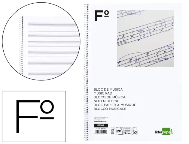 Imagen BLOC LIDERPAPEL MUSICA PENTAGRAMA 3 MM FOLIO