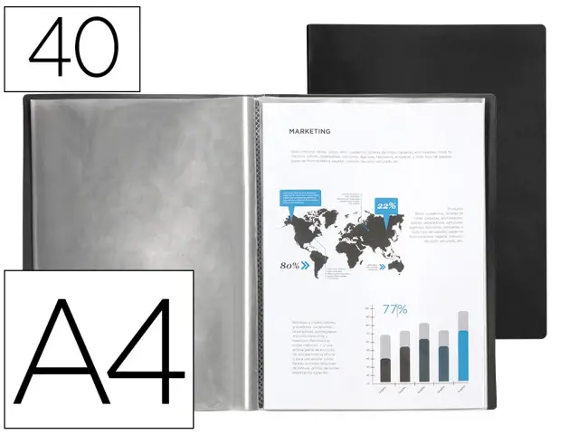 Imagen Carpeta liderpapel escaparate 37935 40 fundas polipropileno din a4 negro opaco