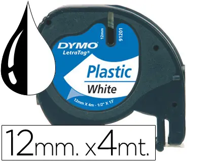 Imagen Cinta dymo 12mmx4mt -negro/blanco perla para maquina letratag 91201 S0721610