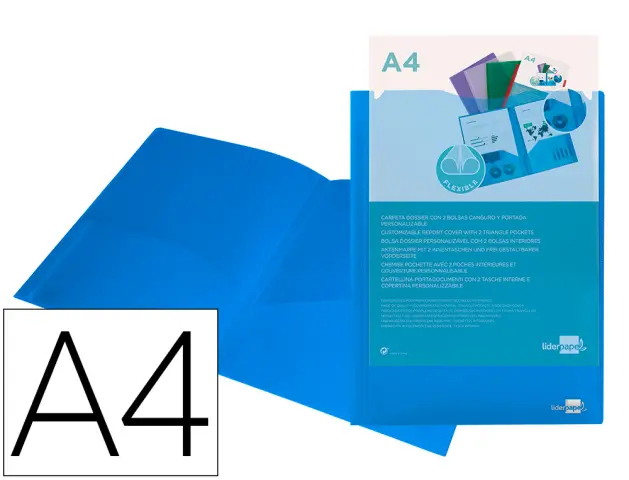 Imagen Carpeta liderpapel dossier dos bolsas canguro 45682 polipropileno din a4 azul