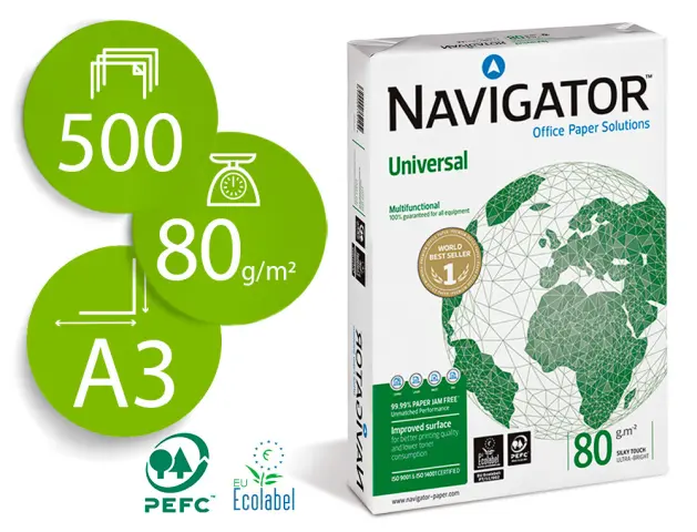 Imagen Papel fotocopiadora navigator din a3 80 gramos papel multiuso ink-jet y laserpaquete de 500 hojas