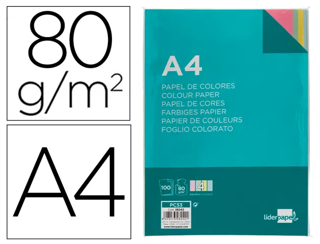 Imagen PAPEL 4COLORES A4 100H 80GR