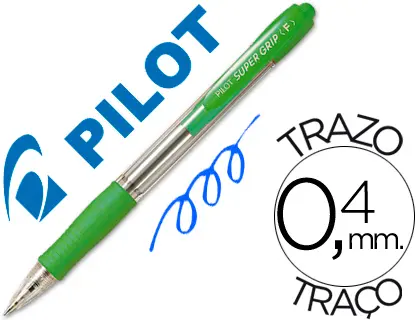 Imagen Boligrafo pilot super grip verde claro retractil sujecion de caucho tinta base de aceite