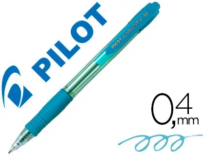 Imagen Boligrafo pilot super grip celeste retractil sujecion de caucho tinta base de aceite