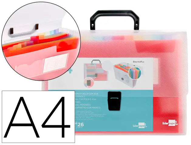 Imagen Carpeta liderpapel clasificador fuelle 45144 polipropileno a4 transparente con asa spectrafile 26 dpto