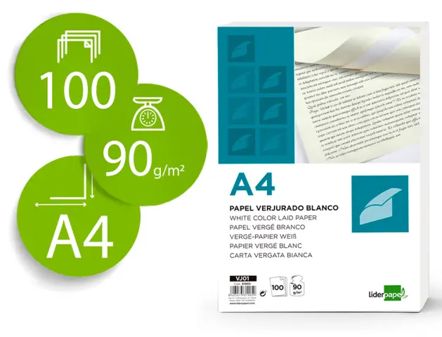 Imagen PAPEL VERJURADO BLANCO A4 90GR 100H