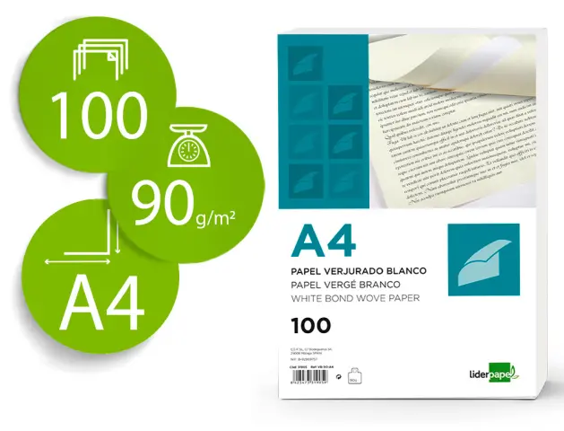 Imagen PAPEL VERJURADO CREMA A4 90GR 100HO