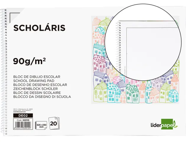 Imagen Bloc dibujo liderpapel escolar espiral 230x325mm 20 hojas 90g m2 con recuadro