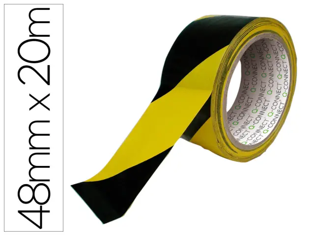 Imagen Cinta adhesiva q-connect de seguridad amarilla y negra 20 mt x 48 mm, 6 UND.