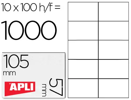 Imagen Etiqueta adhesiva apli 1278 tamao 105x57 mm para fotocopiadora laser ink-jet caja con 100 hojas din a4