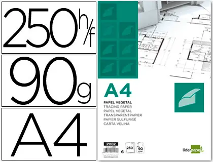 Imagen PAPEL VEGETAL A4 250 HOJAS