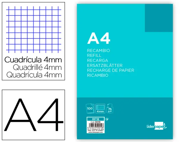 Imagen RECAMBIO FOLIO 100 HOJAS 80G/M2 CUADRO 4MM