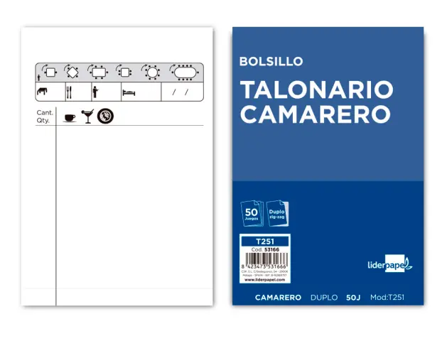 Imagen TALONARIO CAMARERO BOLSILLO 75X145 DUPLIC.