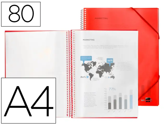 Imagen CARPETA 80 FUNDAS ESPIRAL LIDERPAPEL ROJA