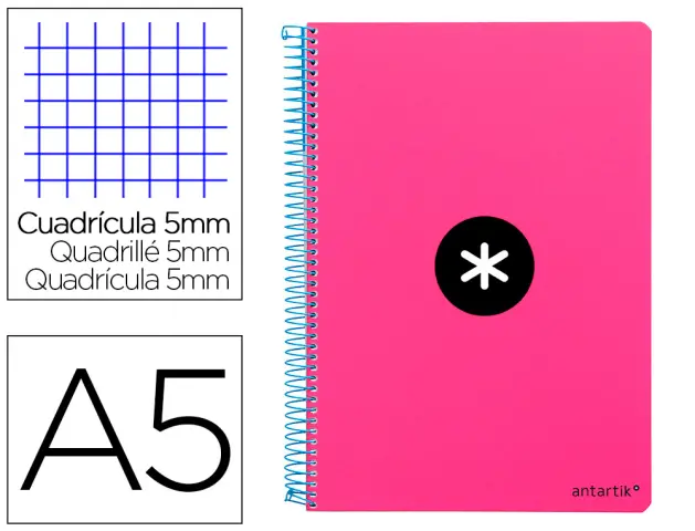 Imagen CUADERNO ESPIRAL A5 ANTARTIK TAPA DURA 5MM ROSA FLUOR