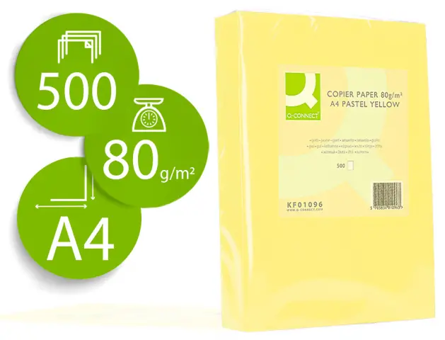 Imagen Papel color q-connect din a4 80gr amarillo paquete de 500 hojas