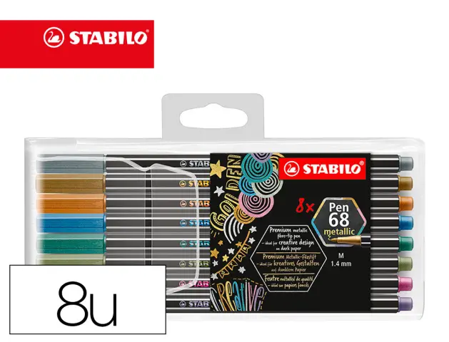 Imagen Rotulador stabilo punta de fibra pen 68 metallic estuche plastico de 8 unidades colores surtidos