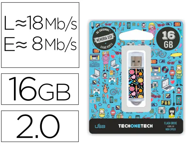 Imagen Memoria usb techonetech flash drive 16 gb 2.0 candy pop