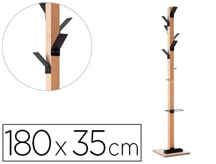 Imagen Perchero madera paperflow haya 8 colgadores con paraguero negro altura 180 cm