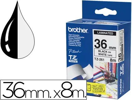 Imagen Cinta brother tze261 blanco-negro 36mm longitud 8 mt