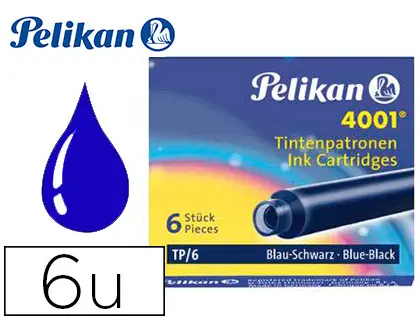 Imagen Tinta estilografica pelikan tp6 azul / negro caja de 6 cartuchos