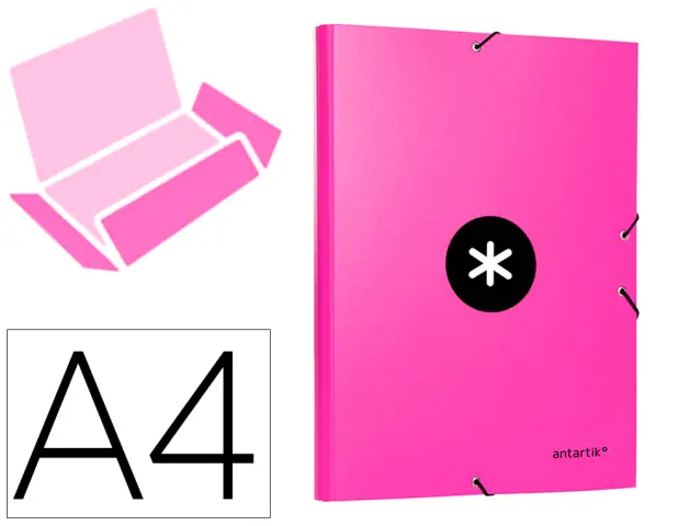 Imagen Carpeta liderpapel antartik gomas a4 3 solapas carton forrado color rosa