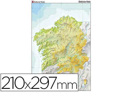 Imagen Mapa mudo color din a4 galicia fisico