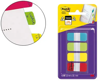 Imagen Banderitas separadoras rigidas dispensador 4 colores amarillo azul lima y rojo post-it index 676-alyr-eu