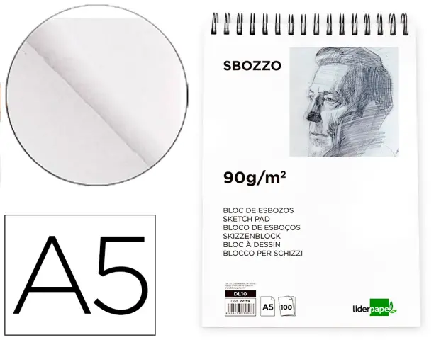 Imagen Bloc dibujo liderpapel esbozos espiral a5 148x210mm 100 hojas 90g/m2 sin recuadro