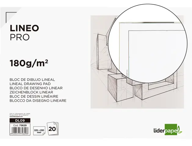 Imagen Bloc dibujo liderpapel lineal encolado 230x325mm 20 hojas 180 g/m2 con recuadro