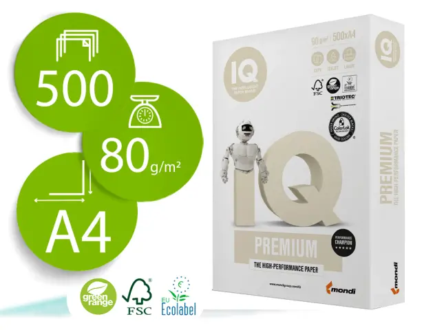 Imagen Papel fotocopiadora iq premium din a4 90 gramos paquete de 500 hojas