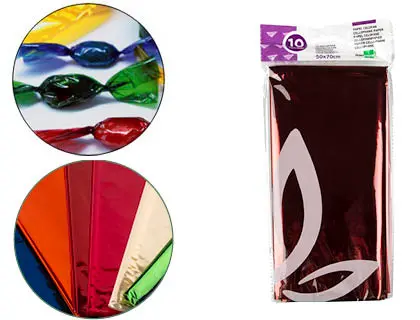 Imagen Papel celofan liderpapel 50x70 cm 22g/m2 bolsa de 10 hojas colores surtidos