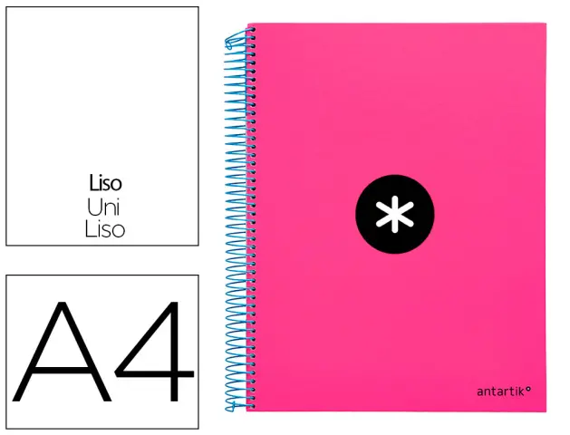 Imagen Cuaderno espiral liderpapel a4 micro antartik tapa forrada 120h 100 gr liso con bandas 4 taladros color rosa fluor