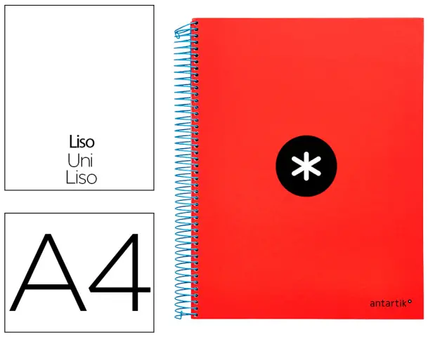 Imagen Cuaderno espiral liderpapel a4 micro antartik tapa forrada 120h 100 gr liso con bandas 4 taladros color rojo