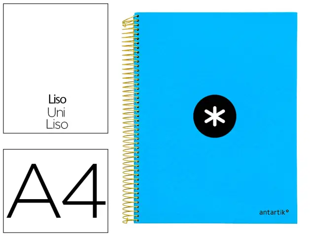 Imagen Cuaderno espiral liderpapel a4 micro antartik tapa forrada 120h 100 gr liso con bandas 4 taladros color azul