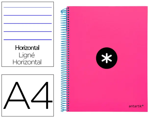 Imagen Cuaderno espiral liderpapel a4 micro antartik tapa forrada 120h 100 gr horizontal 5 bandas 4 taladros color rosa