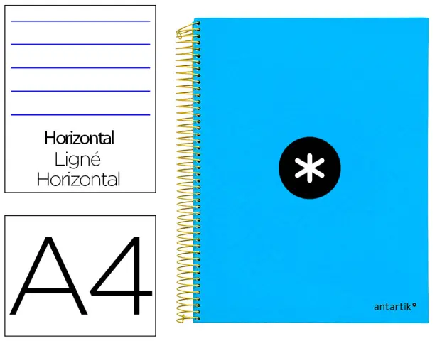 Imagen Cuaderno espiral liderpapel a4 micro antartik tapa forrada 120h 100 gr horizontal 5 bandas 4 taladros color azul