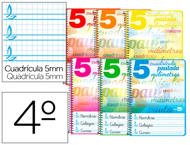Imagen Cuaderno espiral liderpapel cuarto pautaguia tapa dura 80h 80 gr cuadro pautado 5mm con margen