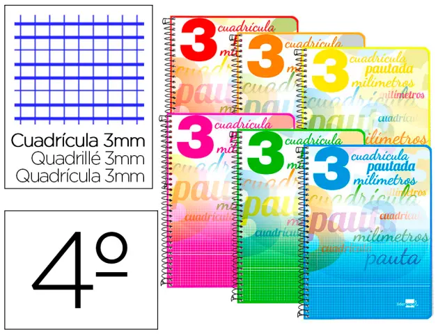Imagen Cuaderno espiral liderpapel cuarto pautaguia tapa dura 80h 80 gr cuadro pautado 3 mm con margen