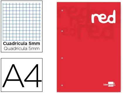 Imagen Bloc encolado liderpapel cuadro 5 mm rojo a4 natural 100 hojas 100 g/m2