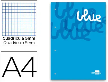 Imagen Bloc encolado liderpapel cuadro 5 mm azul a4 natural 100 hojas 100 g/m2