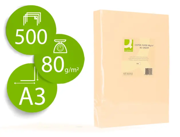 Imagen Papel color q-connect din a3 80gr crema paquete de 500 hojas