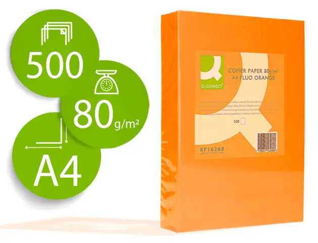 Imagen Papel color q-connect din a4 80gr naranja neon paquete de 500 hojas