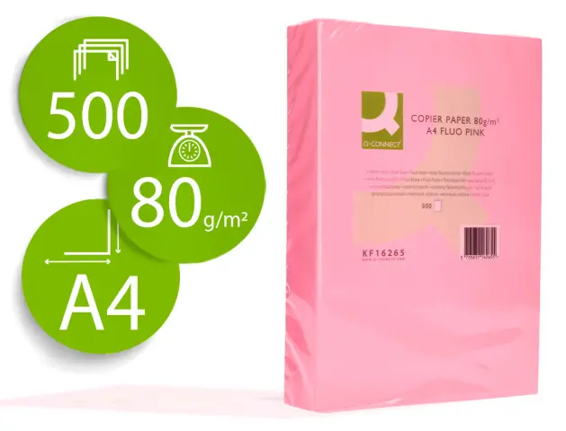 Imagen Papel color q-connect din a4 80gr rosa neon paquete de 500 hojas