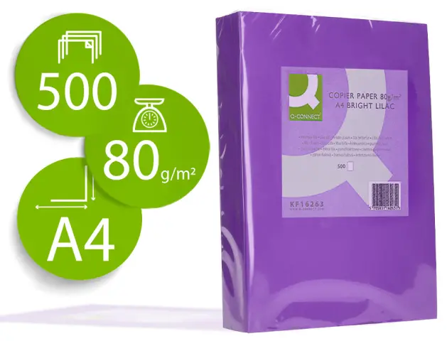 Imagen Papel color q-connect din a4 80gr lila intenso paquete de 500 hojas