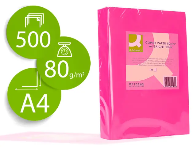 Imagen Papel color q-connect din a4 80gr rosa intenso paquete de 500 hojas