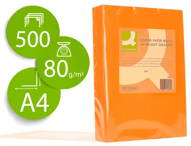 Imagen Papel color q-connect din a4 80gr naranja intenso paquete de 500 hojas