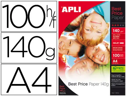 Imagen Papel fotografico apli glossy din a4 pack de 100 hojas 140 gr